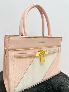 Blush Pink Structured Handbag with Gold Lock