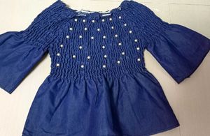 Elegant Denim Pearl Top