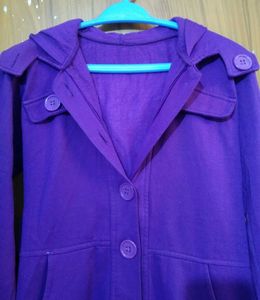 Purple Hooded Button-Down Coat