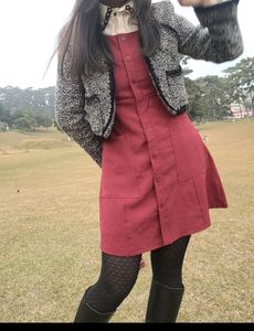 Kpop Pinafore Dress (Red)