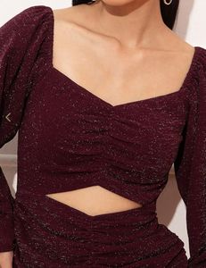 Burgundy Ruched Cutout Bodycon Dress