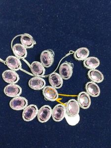 Glass Pink American Diamond Set