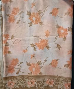 Soft Cream And Peach Floral Saree