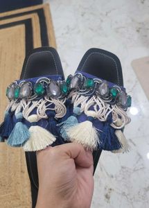 Catwalk Blue Embellished Tassel Flats Size 36