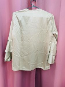 Satin Lime Green V-Neck Top