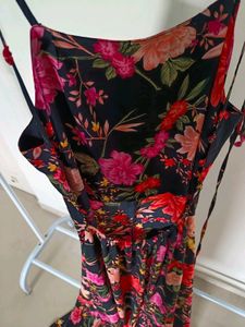 Black Floral Printed Backless Tie Up Maxi Dress
