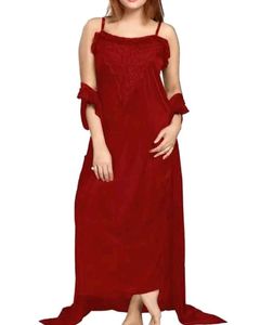 Beautiful Maroon Colour Night Gown Comfortable