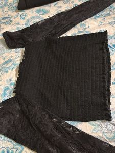Midnight Muse Black Crop Top – Sheer Net Long Sle