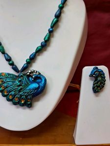 Handmade Peacock Terracotta Jewellery Set