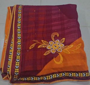 Elegant red and mustard Saree