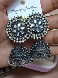 Sparkling Silver Jhumka Earrings