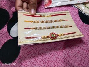 New Set Of 4 Stone &amp; Pearls Beaded Thread Rakhi