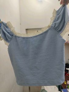Cute Blue Lace Trim Top