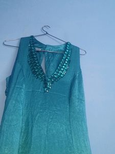 Sea Green Glass Work Party Gown