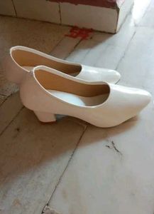 White Block Heel Pumps