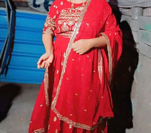Red &amp; Gold Embroidered Salwar Kameez