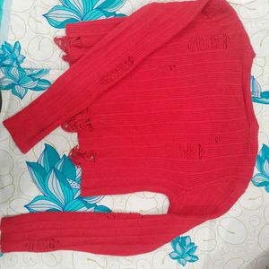 Red Distressed Crop Top