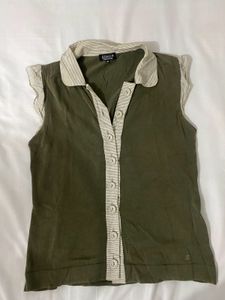 Sonia Rykiel Olive Green Sleeveless Blouse