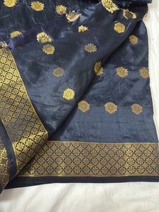 Black And Golden Banarasi Zari Work Fabric