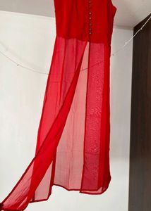 Button-up Front Slit Sheer Dress