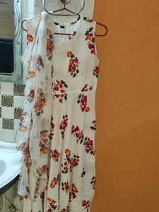 White Anarkali Kurta With Dupatta