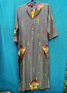Grey Kurti with Vibrant Accents! 💕