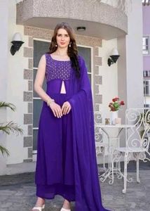 purple Ethnic Kurti palazo Dupatta 3 piece set