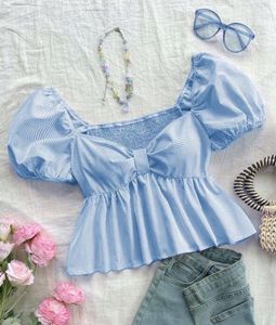 Striped Puff Sleeve Top