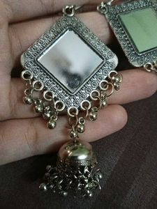 Mirror Oxidised Jhumkas