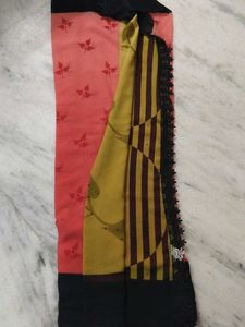 Rust Saree With Black Laces