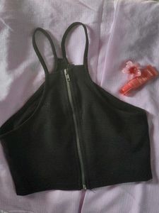 Black Zip-Up Crop Top