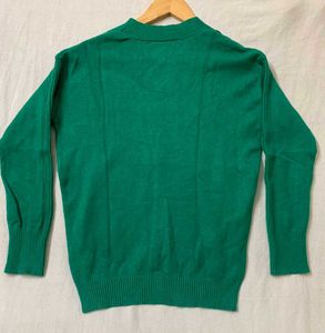 Unisex Green V-Neck Knit Sweater
