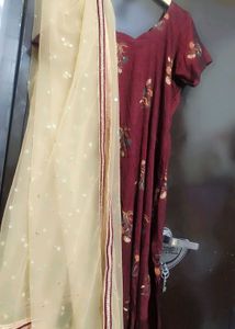 Burdundy Plazo Suit With Dupatta 42 Bust