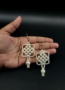 Handmade Designer Pearl Earrings White Colour
