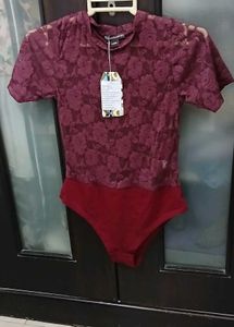 Burgundy Lace Bodysuit Top - L Size