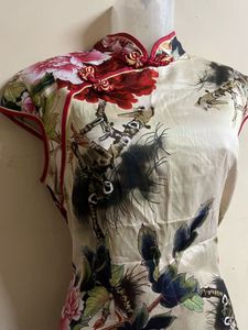 Korean Floral Print Cheongsam Dress