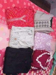 Set of 6 Cotton Kurtas 34 Size  With Duptta