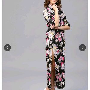 Floral Print Slit Maxi Dress