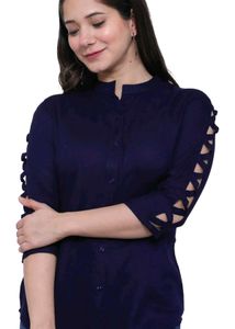 Navy Button-Down Top