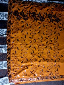 Embroidered Mustard Yellow Fabric