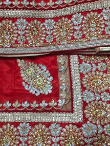 Red With Sandal Net &amp; Silk Saree
