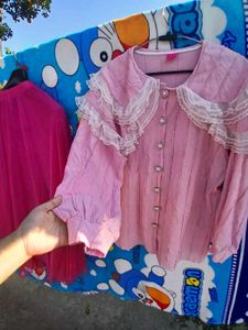 Korean Cute 🎀💕😍Pink Lace Blouse