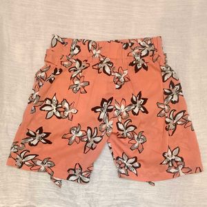 Peach Floral Printed Cotton Shorts – Women&#39;s Casua