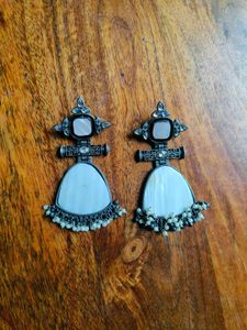 Oxidised Earrings White