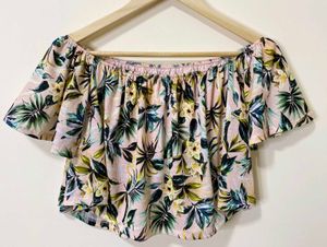 BERSHKA FLORAL OFF-SHOULDER TOP
