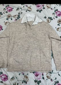 Beige V-Neck Sweater