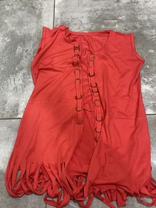 Red Sleeveless Fringe Top