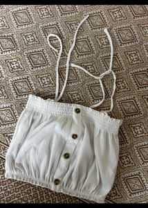 H&amp;M White Knot Crop Top