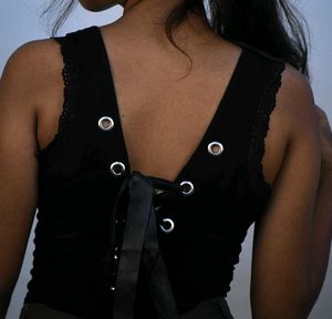 Black Lace Trim Tank Top