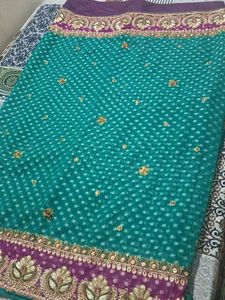 Elegant Green Ethnic Saree with stiched blouse-34